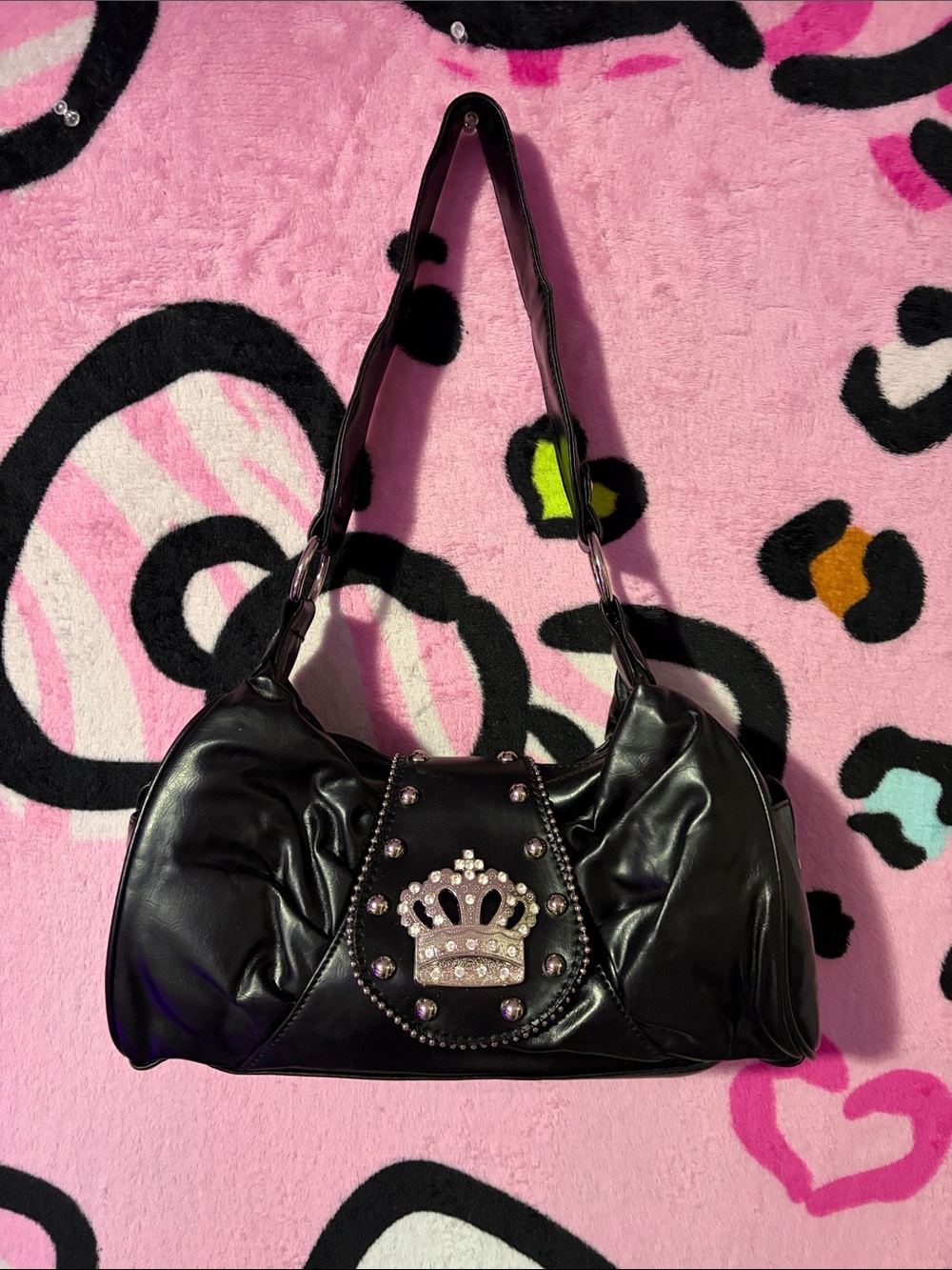 Black Crown Shoulder Bag w wallet